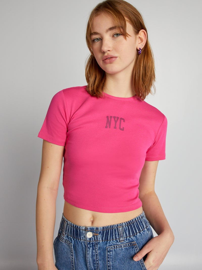 Crop-top en jersey avec imprimé 'NYC' Rose - Kiabi