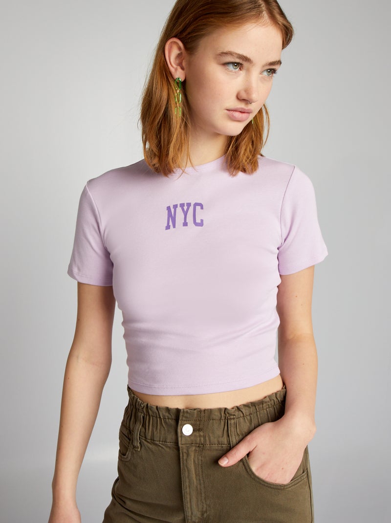 Crop-top en jersey avec imprimé 'NYC' Violet - Kiabi