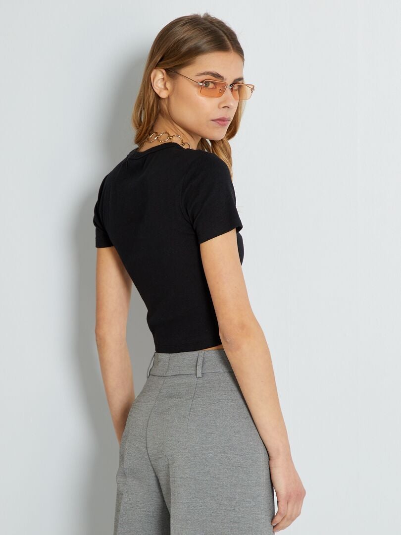Crop-top en jersey uni noir - Kiabi