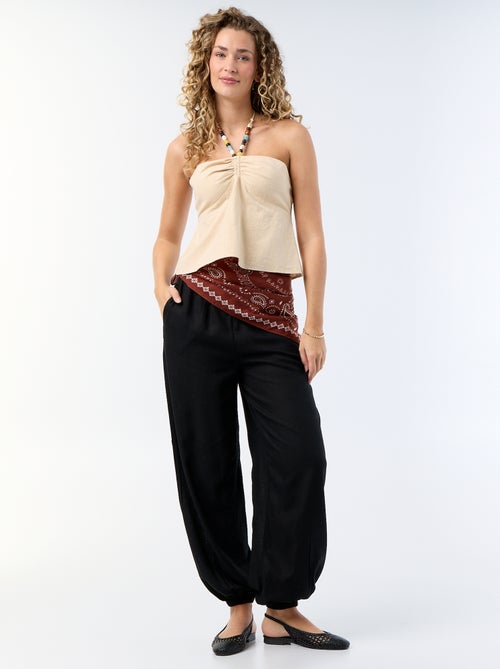 Crop top en lin mélangé avec perles - Kiabi
