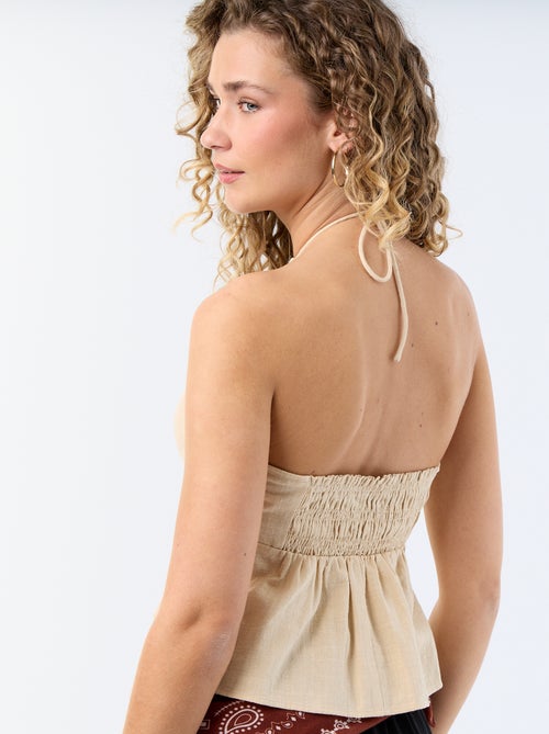 Crop top en lin mélangé avec perles - Kiabi