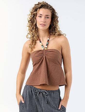 Crop top en lin mélangé avec perles