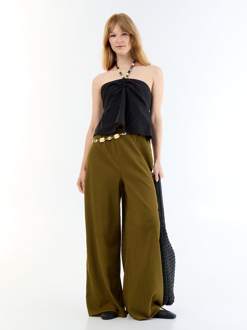 Crop top en lin mélangé avec perles Noir - Kiabi