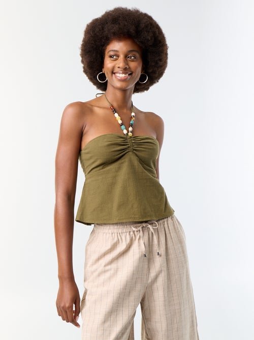 Crop top en lin mélangé avec perles - Kiabi Crop top en lin mélangé avec perles - Kiabi