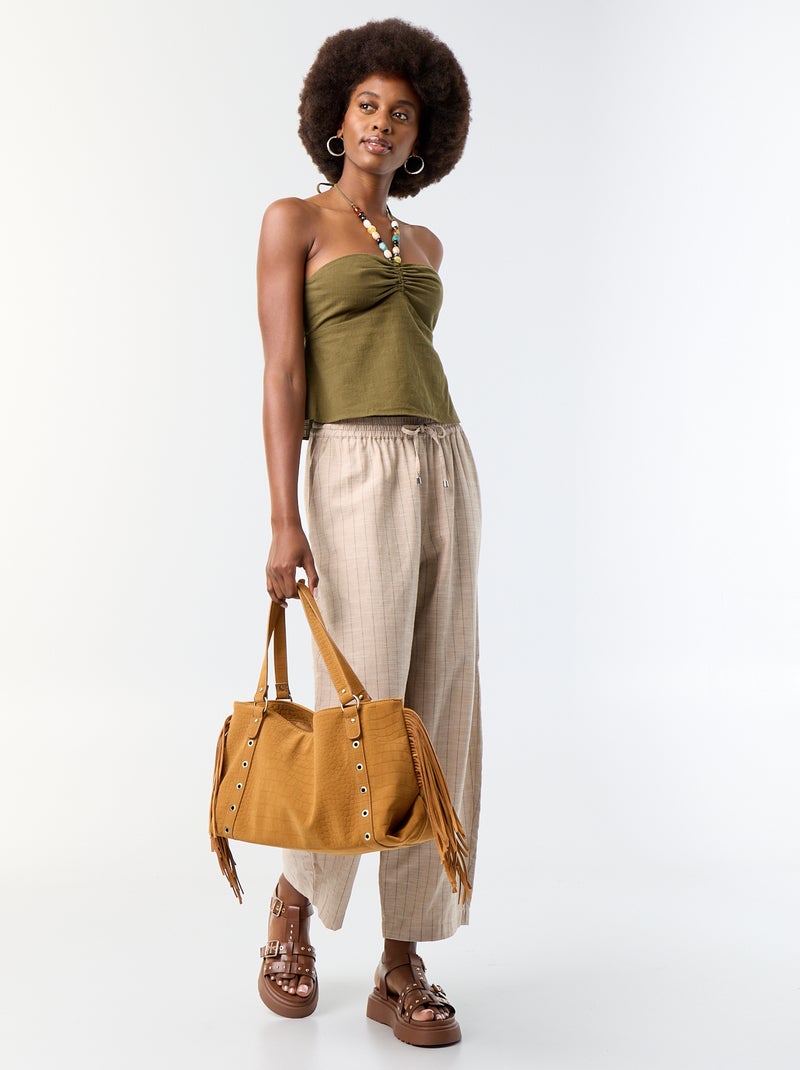 Crop top en lin mélangé avec perles Vert - Kiabi