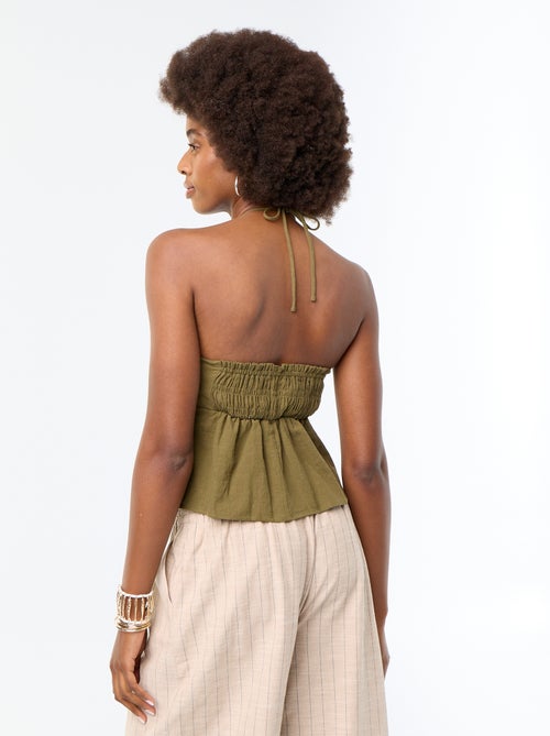 Crop top en lin mélangé avec perles - Kiabi Crop top en lin mélangé avec perles - Kiabi