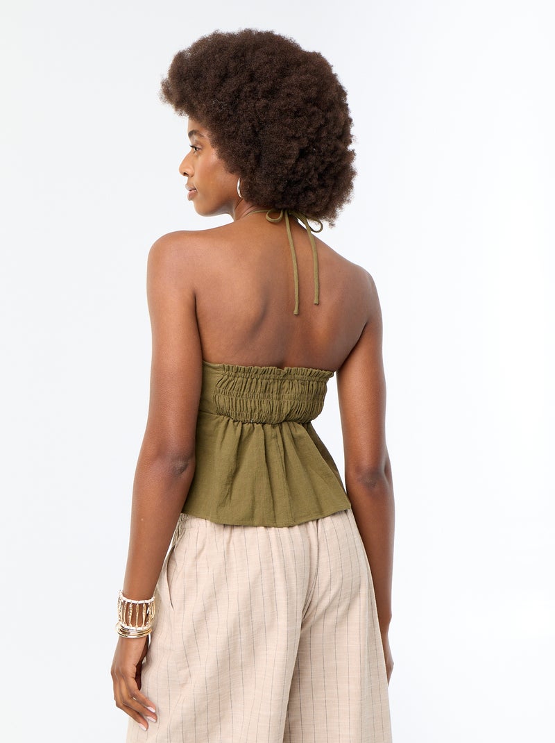 Crop top en lin mélangé avec perles Vert - Kiabi