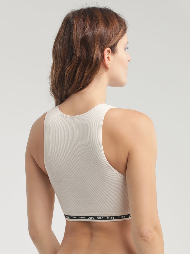 Crop top en microfibre côtelée sans couture Icons Seamless Blanc cassé - Kiabi