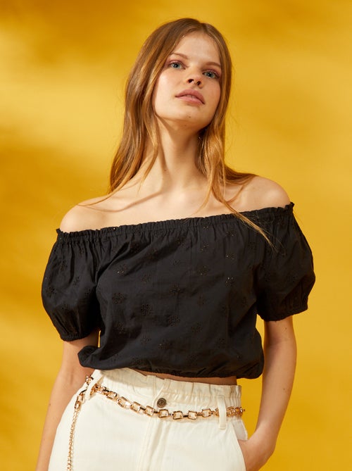 Crop-top fantaisie avec broderie - Kiabi