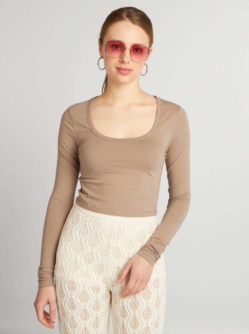 Crop-top manches longues BEIGE - Kiabi