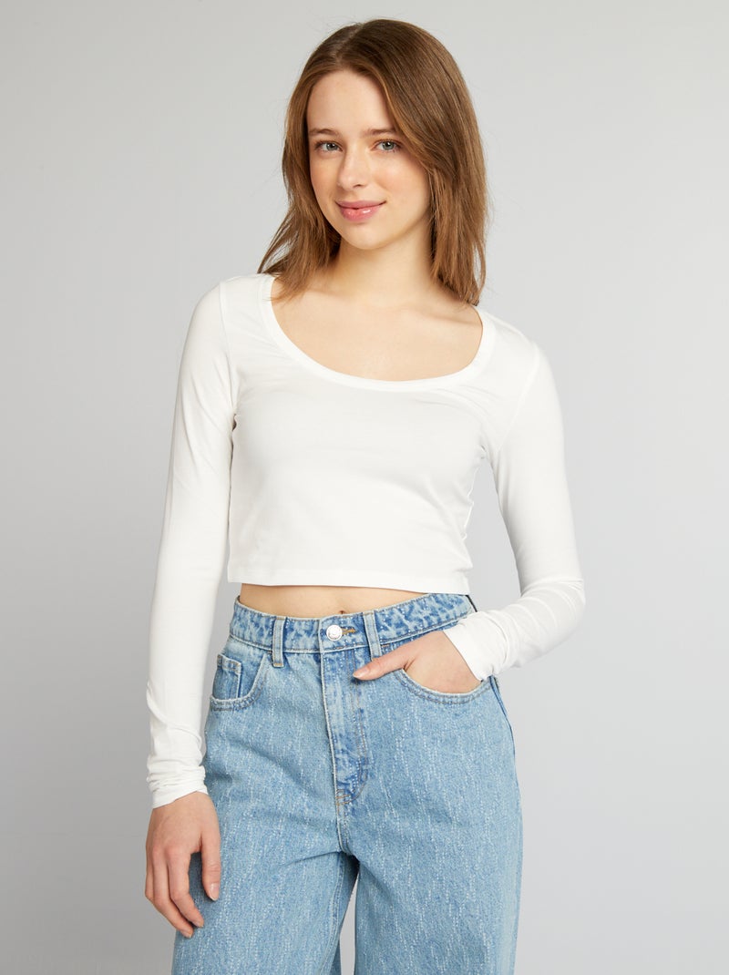Crop-top manches longues blanc - Kiabi