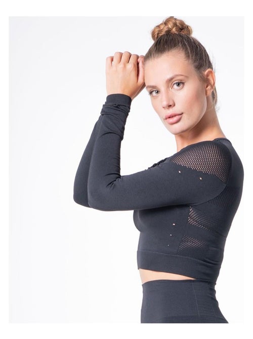 Crop top sans coutures avec fibre Emana Yoga Noire, Indy - Kiabi