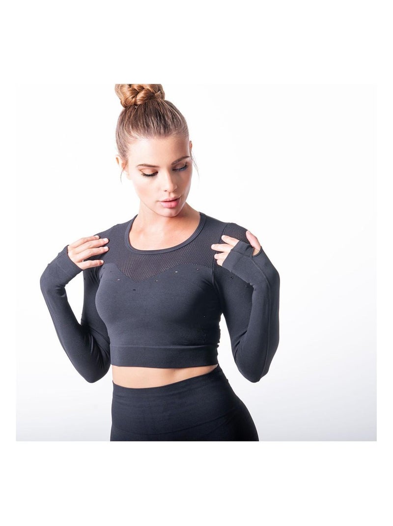 Crop top sans coutures avec fibre Emana Yoga Noire, Indy Noir Noir - Kiabi