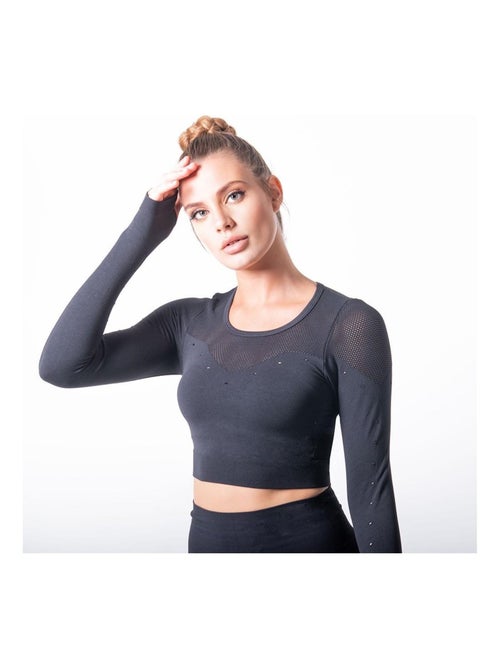 Crop top sans coutures avec fibre Emana Yoga Noire, Indy - Kiabi