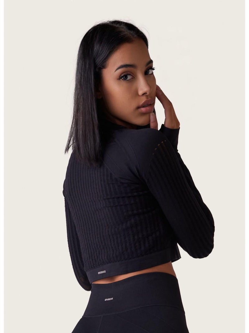 Crop top sans coutures Manches longues Femme Fitness, Alisha Noir Noir - Kiabi