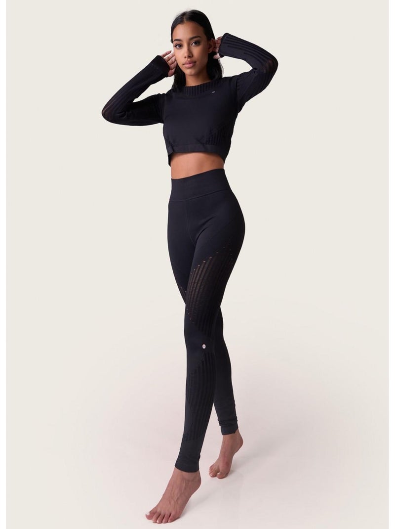 Crop top sans coutures Manches longues Femme Fitness, Alisha Noir Noir - Kiabi