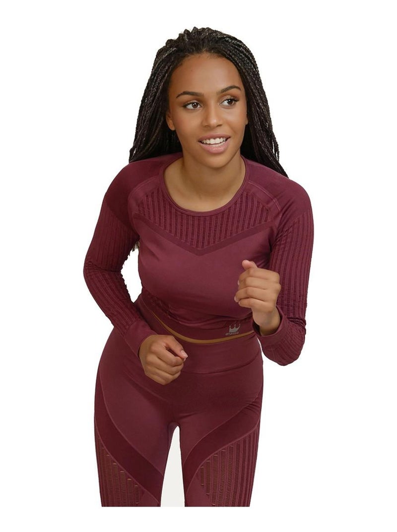 Crop top sans coutures Manches longues Femme Fitness, Alisha Rouge bordeaux - Kiabi