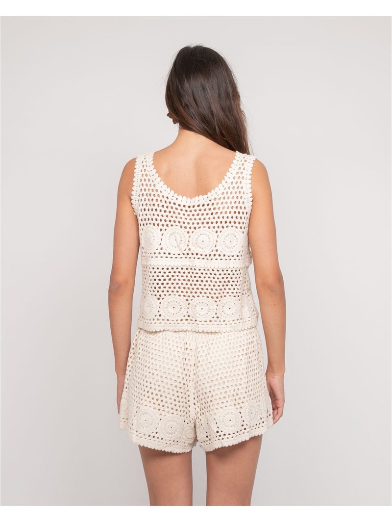Crop top sans manches crochet FOLDA Ecru - Kiabi