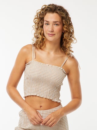 Crop top smocké carreaux vichy