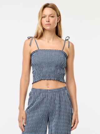 Crop top smocké carreaux vichy