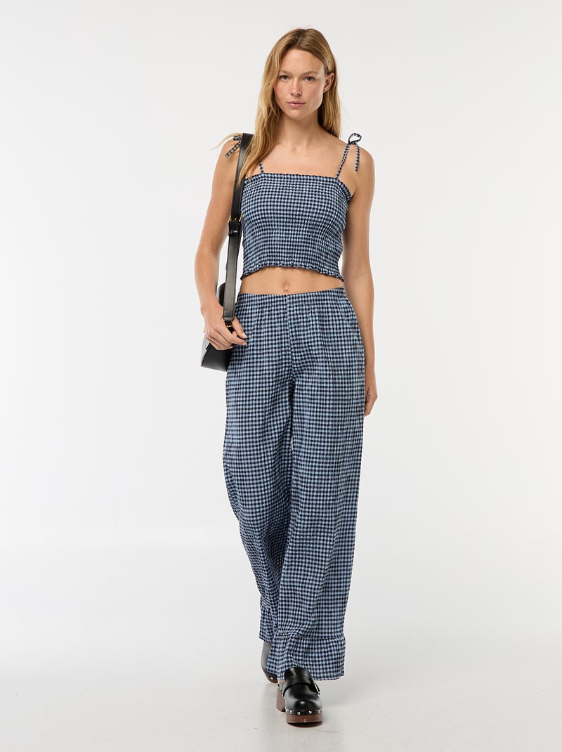 Crop top smocké carreaux vichy Bleu - Kiabi