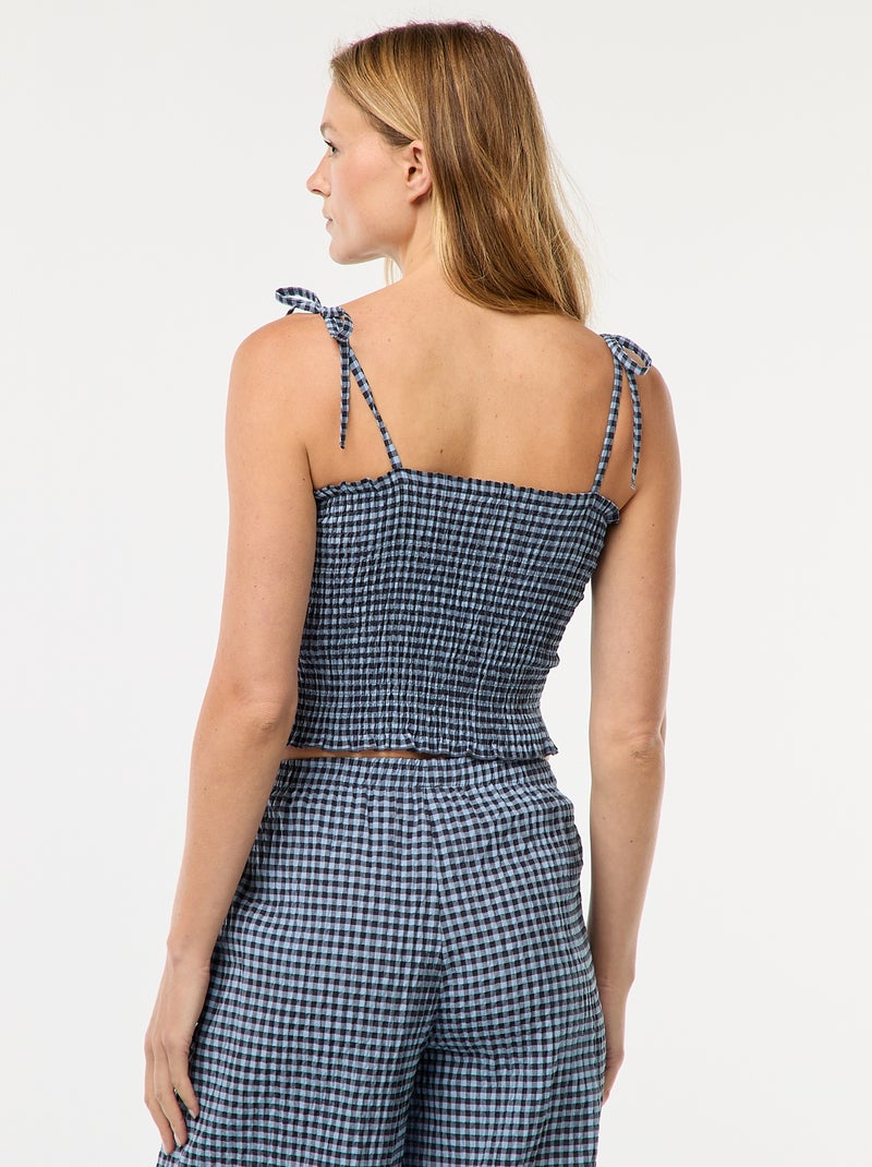 Crop top smocké carreaux vichy Bleu - Kiabi