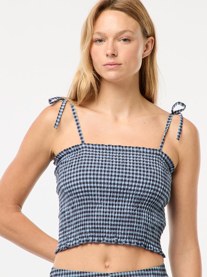Crop top smocké carreaux vichy Bleu - Kiabi
