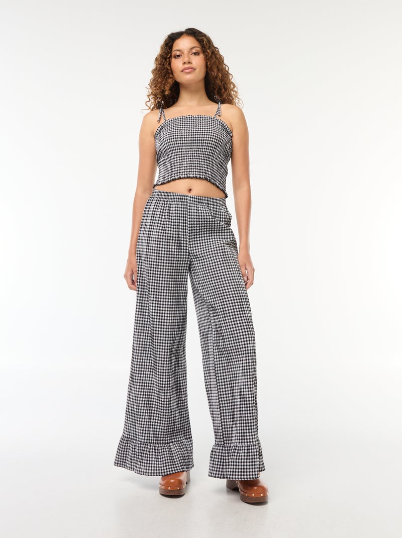 Crop top smocké carreaux vichy Noir Femme Kiabi