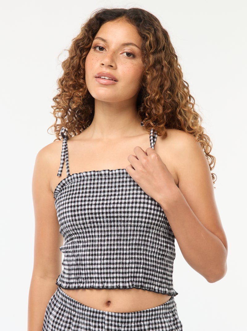 Crop top smocké carreaux vichy Noir - Kiabi
