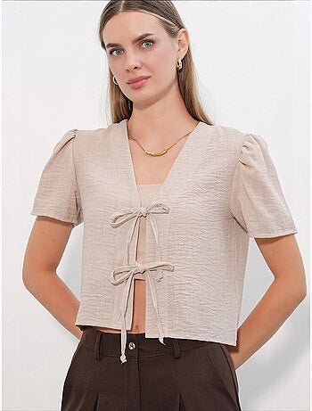 Crop top texturé en mélange de lin à col en v bdart