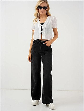 Crop top texturé en mélange de lin à col en v bdart
