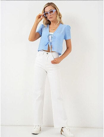 Crop top texturé en mélange de lin à col en v bdart
