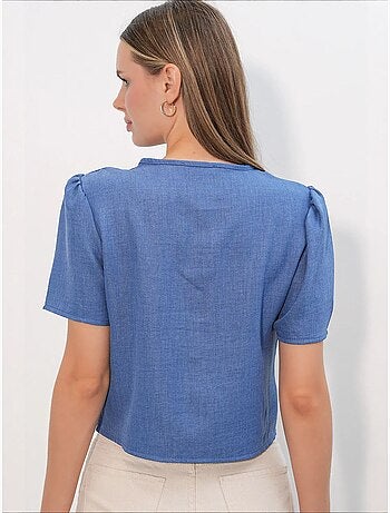 Crop top texturé en mélange de lin à col en v bdart