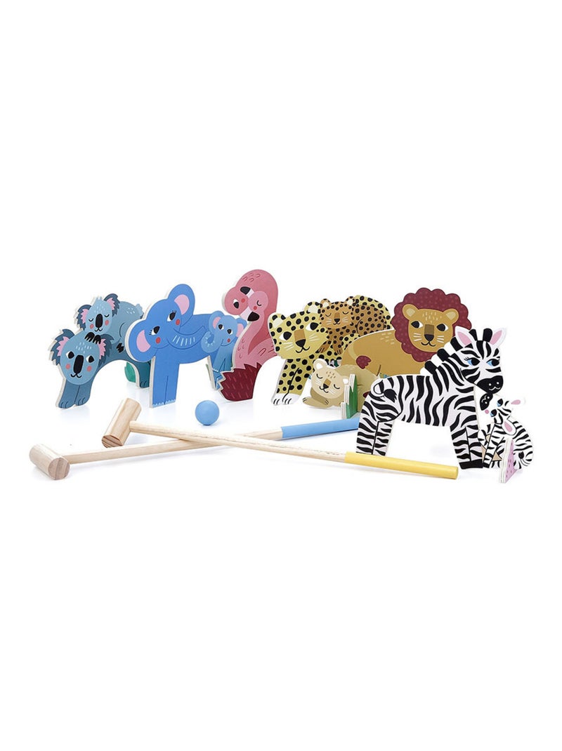 Croquet en bois animaux Petit Safari Bleu - Kiabi