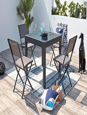 CUALICA Salon de jardin 8 places en aluminium gris foncé