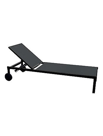 CUBA - Lot de 2 bains de soleil inclinables noirs avec roues en aluminium