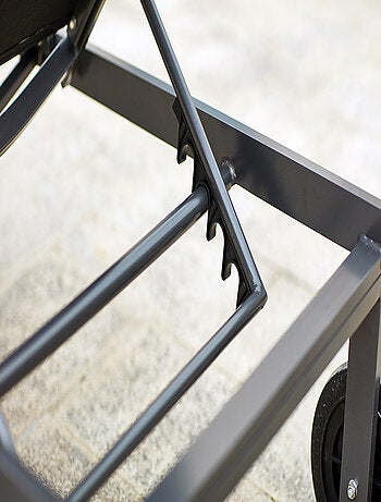 CUBA - Lot de 2 bains de soleil inclinables noirs avec roues en aluminium