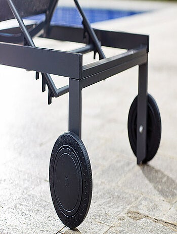 CUBA - Lot de 2 bains de soleil inclinables noirs avec roues en aluminium