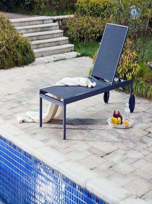 CUBA - Lot de 2 bains de soleil inclinables noirs avec roues en aluminium - Kiabi