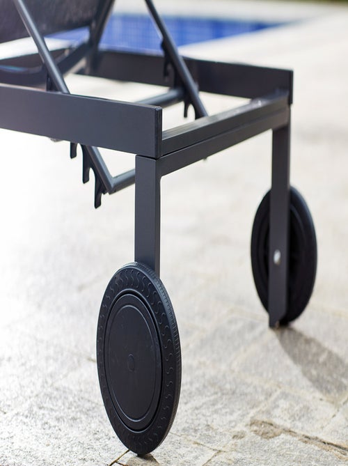 CUBA - Lot de 2 bains de soleil inclinables noirs avec roues en aluminium - Kiabi