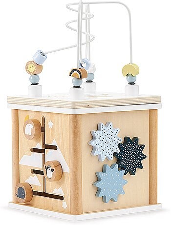 Cube activites bois enfant labyrinthe perles trieur formes montessori mamabrum