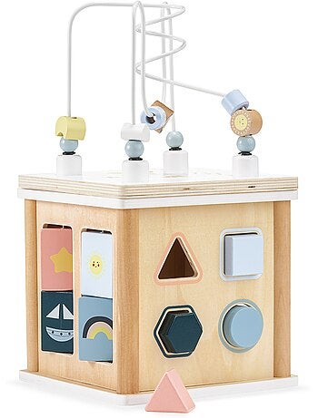 Cube activites bois enfant labyrinthe perles trieur formes montessori mamabrum