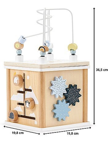Cube activites bois enfant labyrinthe perles trieur formes montessori mamabrum
