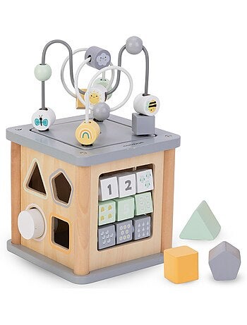 Cube activites bois enfant montessori boucle motrice trieur labyrinthe mamabrum