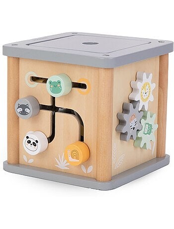 Cube activites bois enfant montessori boucle motrice trieur labyrinthe mamabrum