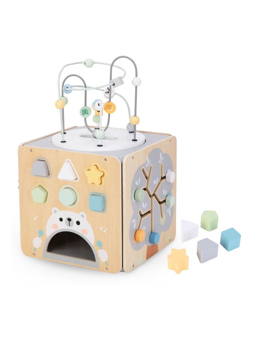 Cube d'activité Bois avec Boulier, Boucle motorisée, trieur Formes, Labyrinthe Forme Arbre - Kiabi