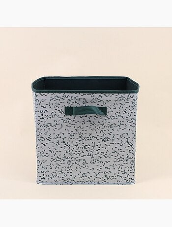 Cube de rangement en tissu blanc imprimé vert 31cm