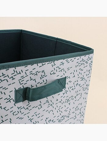 Cube de rangement en tissu blanc imprimé vert 31cm