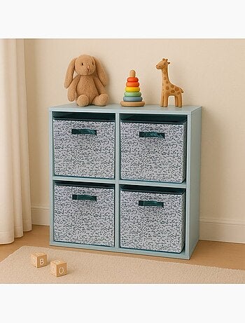Cube de rangement en tissu blanc imprimé vert 31cm
