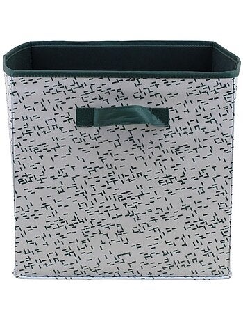 Cube de rangement en tissu blanc imprimé vert 31cm